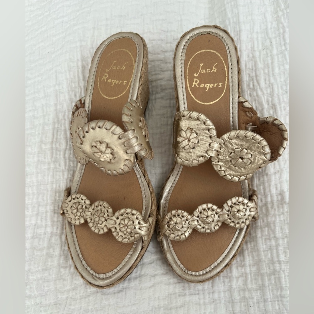 Womens Jack Rodgers Lauren wedges sz 5 in gold